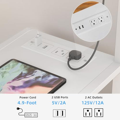Lerliuo 24" Wide Large Printer Stand with Storage, White | Printer Table for Home Office with Charging Station, 3 Tier Industrial Mobile Printer Cart with Lockable Wheels - color: White