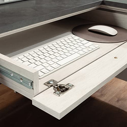 Sauder Palladia L Shaped Desk with Drawers, Office Desk with File Cabinet Storage, Cable Management, Keyboard Tray, in Glacier Oak Finish - color: Glacier Oak