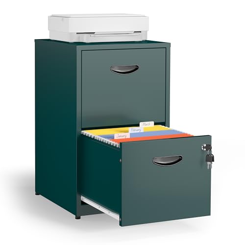 2 Drawer File Cabinet with Lock, Metal Filing Cabinet for Office | Small File Cabinets for Home Office, Under Desk Vertical File Cabinet Fit Hanging Files, Letter & A4 Documents - color: Green, style: 2 Drawers-Light Duty