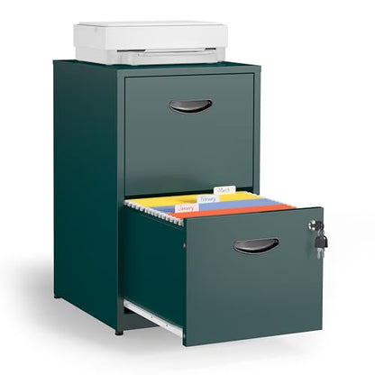 2 Drawer File Cabinet with Lock, Metal Filing Cabinet for Office | Small File Cabinets for Home Office, Under Desk Vertical File Cabinet Fit Hanging Files, Letter & A4 Documents - color: Green, style: 2 Drawers-Light Duty