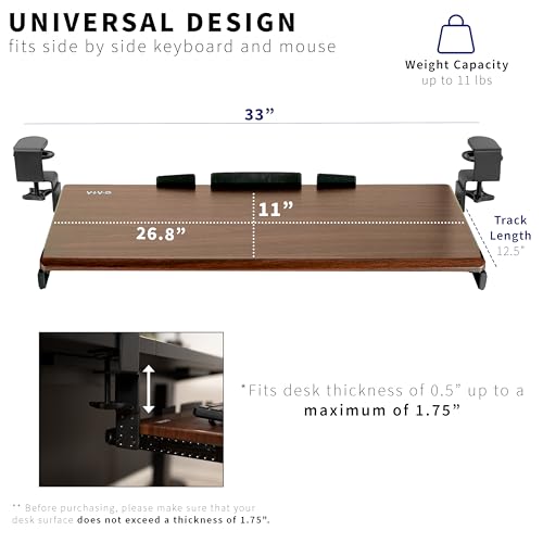 VIVO Dark Walnut Clamp-on 27 x 11 in Adjustable Keyboard Tray, MOUNT-KB05HD - color: Dark Walnut, size: 27" fixed width