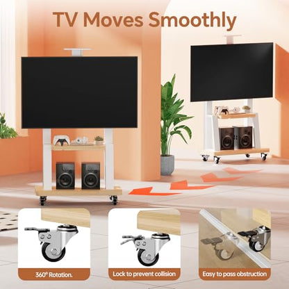 Mobile TV Stand on Wheels for 32-75 Inch TVs | With Top Projector tray& 2-Tier Storage Height Adjustable Heavy-Duty Holds up to 180lbs,Max VESA 600 * 400mm - color: White
