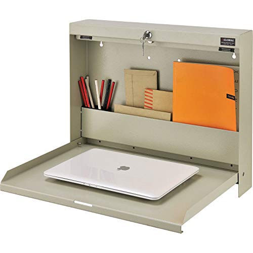 Global Industrial Wall Mounted Fold Down Shop Desk with keyed Lock, 50 Lbs