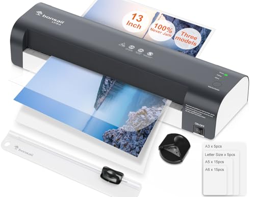 Bonsaii Laminator, 13 Inch 7-in-1 Thermal Laminator Machine with Never Jam Technology, with 40 Laminting Sheets for Home, Office, and Classroom Organization Supplies | 7-in-1 with trimmer & corner rounder, 3 heat modes (3/5mil/photo), 4-min preheat, fit 1