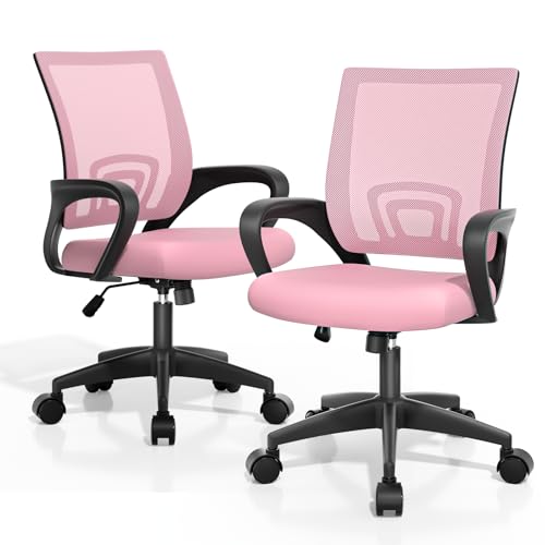 Magshion Office Computer Desk Chairs, 2 Pack, 300 LBS Capacity, Pink | Mid-Back Ergonomic Mesh Chair w/ Lumbar Support, Backrest, Height Adjustable, Armrests, Rolling Wheels for Gaming Work - color: Pink, size: 2 Pack