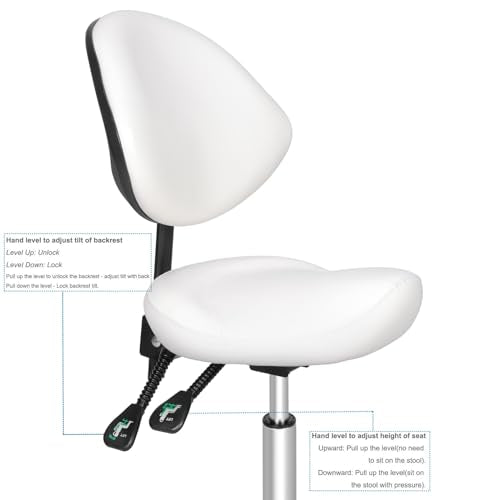 Kaleurrier Saddle Stool with Back Support: Rolling Saddle Chair with Wheels - color: White, size: With Back
