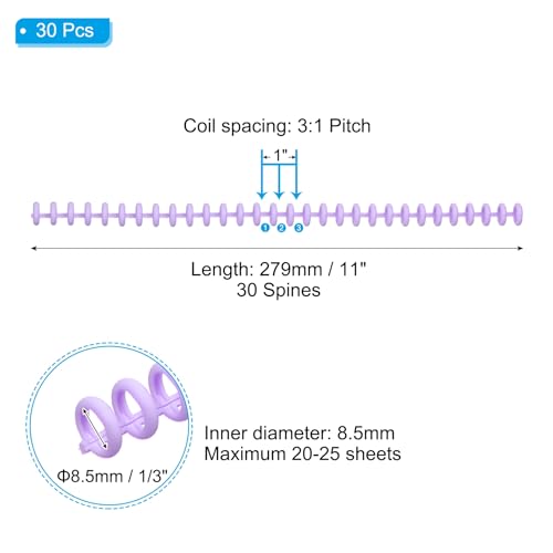 PATIKIL 8.5mm(1/3") Plastic Spiral Binding Coils, 30 Pcs Binding Spirals 20-25 Sheet Capacity Binding Spirals for Binding Paper Sheets, Purple - color: Purple, size: 8.5mm(1/3")
