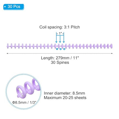 PATIKIL 8.5mm(1/3") Plastic Spiral Binding Coils, 30 Pcs Binding Spirals 20-25 Sheet Capacity Binding Spirals for Binding Paper Sheets, Purple - color: Purple, size: 8.5mm(1/3")