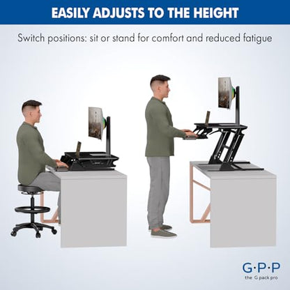 Standing Desk Converter: Adjustable up to 19.3" for Dual Monitors. Ergonomic Black Riser Promotes Healthy Workstation