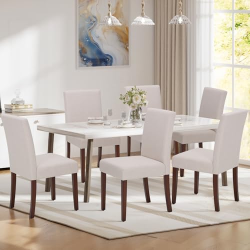 MALOL Upholstered Dining Chairs Set of 6, Fabric Dining Room Chairs, Modern Wooden Dining Chair, Kitchen Side Chairs, Farmhouse Dinner Chair with High Back for Kitchen, Beige - color: Beige, size: Set of 6