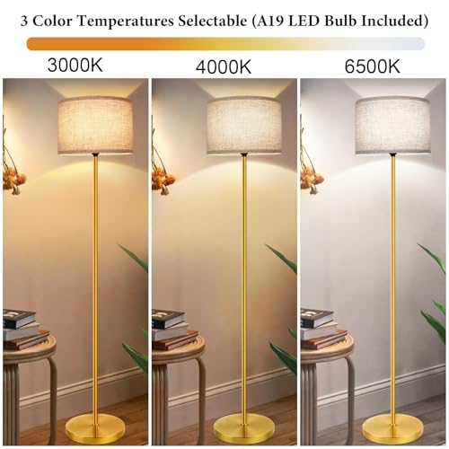 65‘’ Gold Floor Lamp, Modern Industrial Tall Floor Light for Living Room - color: Gold+Cream(Shade)