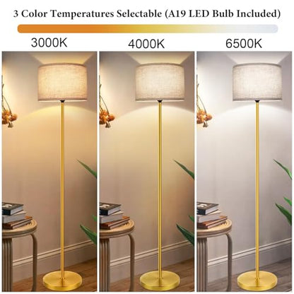 65‘’ Gold Floor Lamp, Modern Industrial Tall Floor Light for Living Room - color: Gold+Cream(Shade)