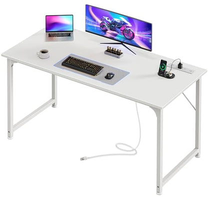 PRAISUN 47 X 20 Inch Computer Desk, Power Outlets, USB-C, White - color: White, size: 48inch