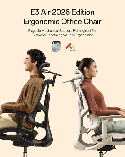 Hbada E3 Air 2026 Ergonomic Office Chair, 3-Zone Lumbar Support, Comfy Home Office Chair with Auto Recline, 4D Headrest & Armrests, 140° Tilt for Work & Relax, Grey - color: Pure Grey