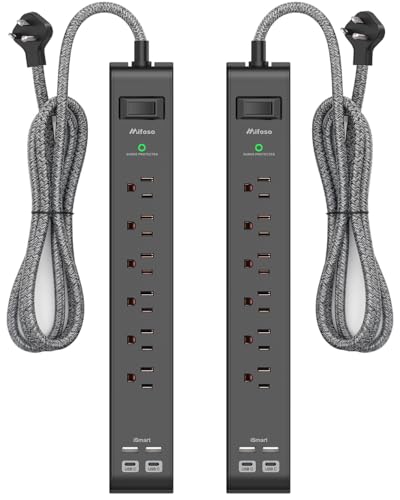 2 Pack 12FT Surge Protector Power Strip, Slim Flat Plug - size: 12 FT, style: Braided Cord Slim Plug