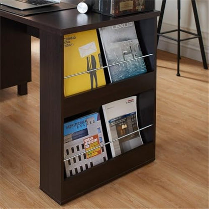 Scranton & Co Modern 3-Drawer Wood/Steel Office Desk, 59 in Wide, Espresso Finish, Built-in Filing Cabinet, Open Shelves, Chrome Accents, Particle Board Construction, Home Office Desk for Workspace