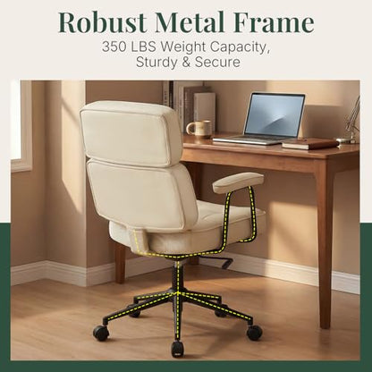 Ergonomic Leather Office Chair, High Back Executive Desk Chair | Comfy Lumbar Support, Padded Arms, Adjustable Height, 360° Swivel Rolling Computer Chairs for Home Office, Beige - color: Beige