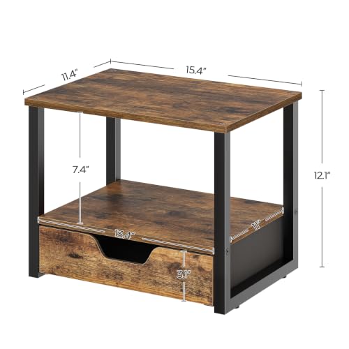 YATINEY Desktop Printer Stand, 2-Tier Printer Table with Non-Woven Drawer, Multi-Purpose Desk Organizer for Home Office, Under Desk Open Organizer Shelf, Rustic Brown PS01BR - color: Rustic Brown + Black