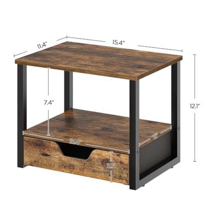 YATINEY Desktop Printer Stand, 2-Tier Printer Table with Non-Woven Drawer, Multi-Purpose Desk Organizer for Home Office, Under Desk Open Organizer Shelf, Rustic Brown PS01BR - color: Rustic Brown + Black