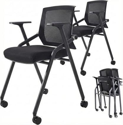 30 Pack Stackable Conference Room Chairs with Paddle Folding Office Chair Foldable Desk Chair Mesh Back and Arms for Conference Meeting Guest Reception Home Office Training Room Chair Black - color: Black, size: 30 Pack