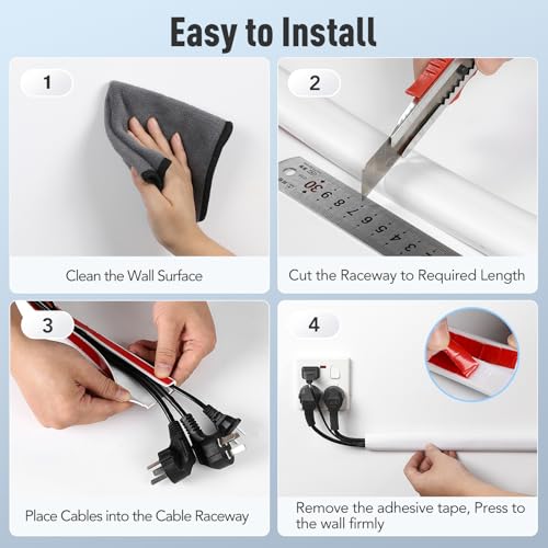 AGPTEK Wall Cord Hider 78 Inch - Self-Adhesive Wire Cover Cable Raceway | Flexible PVC Home Wall Mount TV Cable Concealer Pet Cord Protector Management, Protect Cat Dog from Chewing, W 1.2" H 0.5"