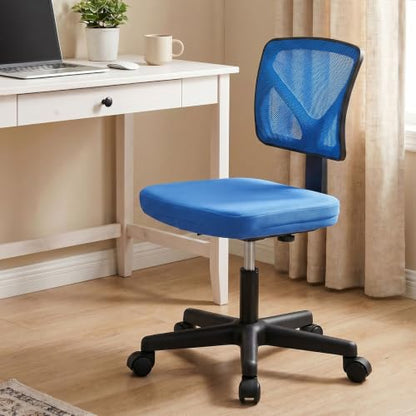 Sweetcrispy Small Armless Desk Chair, Mesh Rolling Office Chairs | Adjustable Ergonomic Lumbar Support, Low-Back, Swivel Wheels, Home Work, Bedroom, Study, Student, Adults, Blue - color: Blue