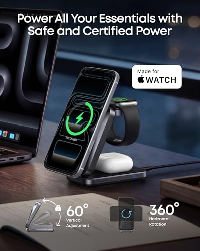 Anker Prime 25W Qi2.2-Certified Palm-Sized 3-in-1 Foldable MagSafe Charger | Travel-Ready Charging Station, AirCool Wireless Charger for iPhone 17, Apple Watch, AirPods (Adapter Included, Non-Battery) - color: Phantom Gray