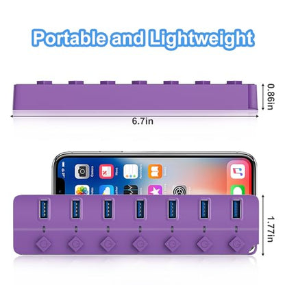 USB Hub 7 Port, USB Splitter with Individual On/Off Switches and Lights - color: Purple