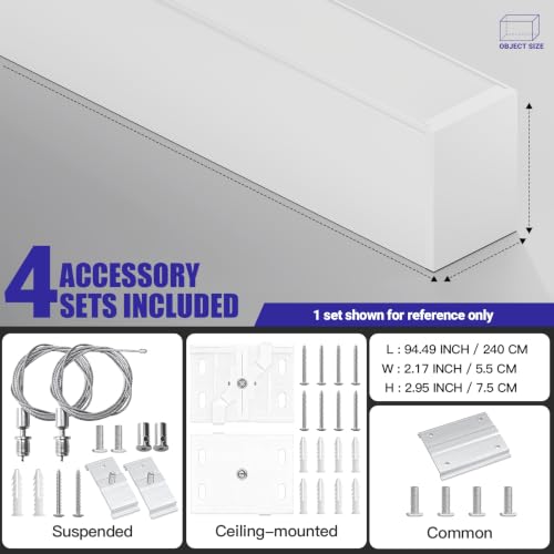 JTT 8FT LED Linear Light White, 100/80/60W 8' Linkable Office Light 4Pack - color: White 4 Pack（8FT）