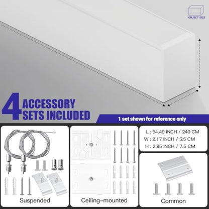 JTT 8FT LED Linear Light White, 100/80/60W 8' Linkable Office Light 4Pack - color: White 4 Pack（8FT）