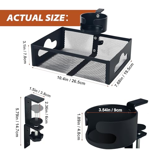Under Desk Organizer 360° Swivel with Cup Holder,Holds Up to 7lbs | 360° rotation,no-drill clamp,holds up to 7lbs, cup holder,mesh storage,office/kitchen/art use - size: with holder cup