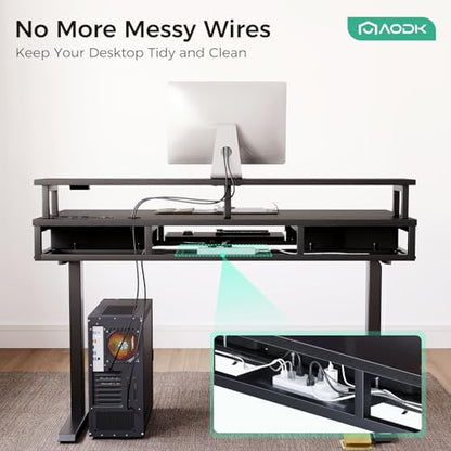 AODK 55 Inch Electric Standing Desk with Drawers & Keyboard Tray, Black - color: Black, size: 55 Inch