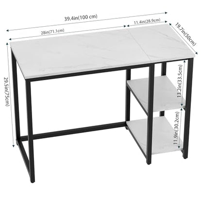 SINPAID 40" Small Computer Desk with Shelves for Home Office,White Marble - color: White Marble, size: 40 IN