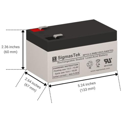 APC BE350G Compatible UPS Battery, 12V 3.5Ah T2 by SigmasTek SP12-3.5HR (T2)