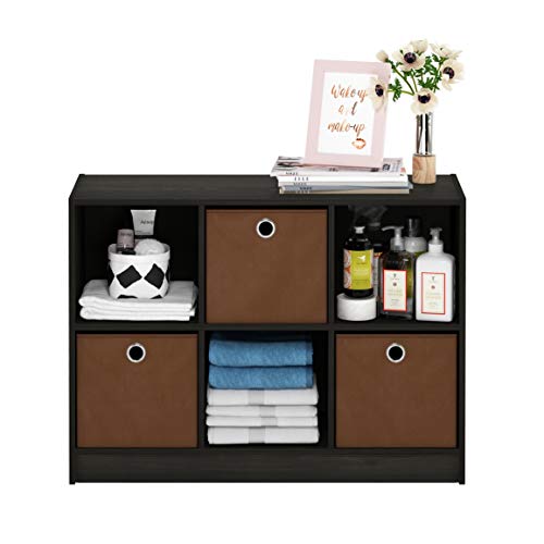 Furinno Basic 6-Cube Book Shelf with Open Shelf, 3 x 2, Espresso - color: Espresso/Brown, size: 6-Cube with Bin