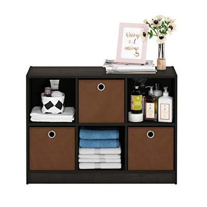 Furinno Basic 6-Cube Book Shelf with Open Shelf, 3 x 2, Espresso - color: Espresso/Brown, size: 6-Cube with Bin