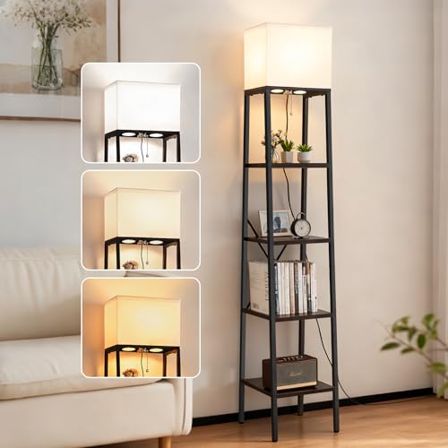 Ladder Shelf with Lamp, 4-Tier Bookshelf Bookcase, Freestanding Corner Storage Shelve for Home Office, Living Room, Kitchen, Bedroom, Industrial, Rustic Brown - color: Rustic Brown