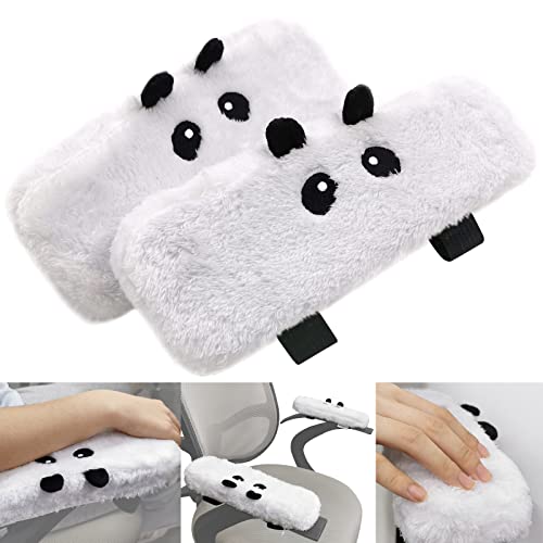 2Pack Plush Panda Chair Armrest Pads, Memory Foam Kawaii Chair Armrest Cushion with Velcro Strap, Adjustable & Washable Ergonomic Elbow Support Decompression for Home Office Gaming Chair