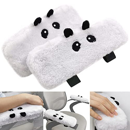 2Pack Plush Panda Chair Armrest Pads, Memory Foam Kawaii Chair Armrest Cushion with Velcro Strap, Adjustable & Washable Ergonomic Elbow Support Decompression for Home Office Gaming Chair