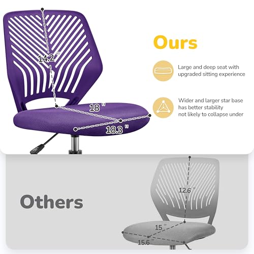Yaheetech Student Desk Chair, Low-Back Armless Study Chair with Lumbar Support, Adjustable Swivel Office Chair for Home Bedroom School, Purple - color: Purple