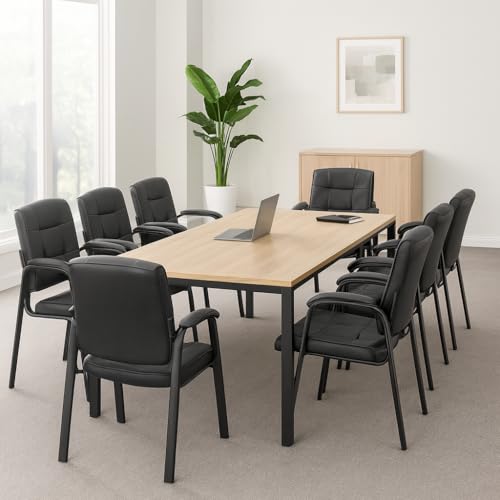Naomi Home Faux Leather Guest Reception Chair Set of 8 - Black | Stackable office chair with supportive armrests and durable construction for everyday office seating. - color: Black, Faux Leather, style: Set of 8