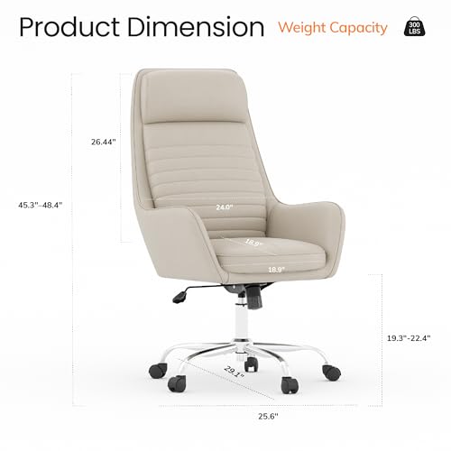 COLAMY Ellis High-Back Home Office Desk Chair, Leather Executive Chair with Integrated Armrests, Khaki - color: Khaki