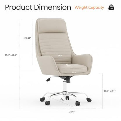 COLAMY Ellis High-Back Home Office Desk Chair, Leather Executive Chair with Integrated Armrests, Khaki - color: Khaki