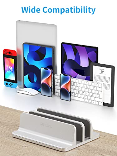 JARLINK Double Vertical Laptop Stand, Adjustable Aluminum Desk Dock, Black - color: Silver, size: 2-slot