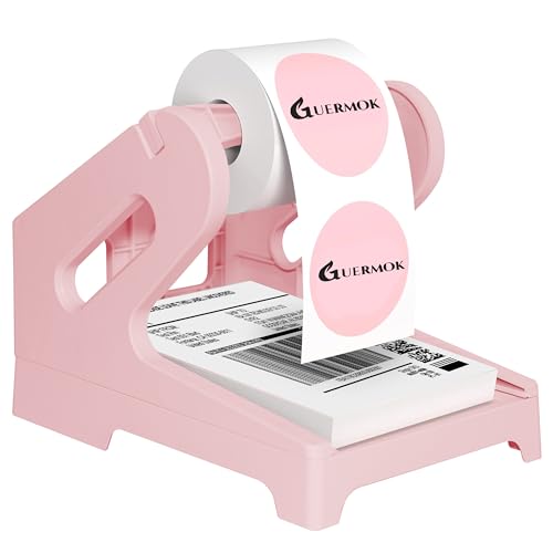 Guermok Thermal Shipping Label Holder for Rolls & Fan-Fold Fragile Stickers | Label Roll Stand for Shipping, Desktop Printer Holder-Home Office Accessory, Sticker Dispenser for Holographic Labels (Pink) - color: Pink