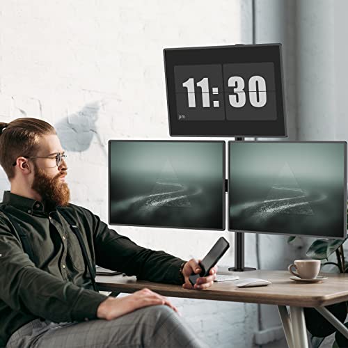 WALI Tall Triple Monitor Mount for 13-27 inch Computer Screens, up to 22lbs | 3 Monitor Desk Mount, Full Motion with Tilt, Swivel, Rotation, C-Clamp/Grommet Mounting, VESA 75/100mm (M003), Black - size: 13"-27", style: Triple