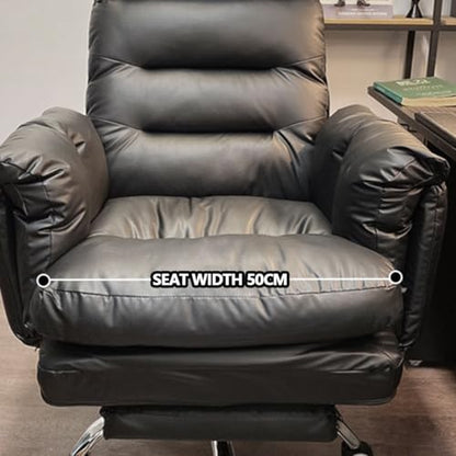 Big & Tall Office Chair with Footrest, High-Back Leather Executive Desk Chair with Lumbar Support and Padded Armrests, for Bedroom, Study, Gaming Room, Living Room, Office, and Study(Black) - color: Black