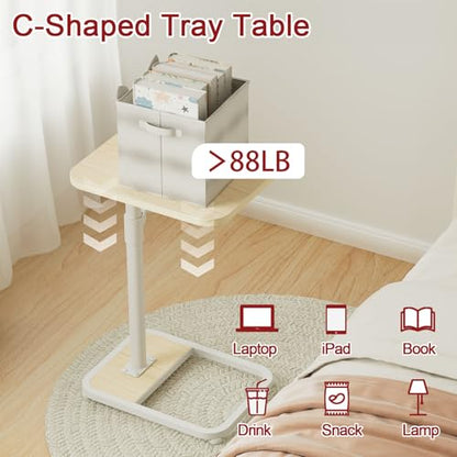 GOYLSER C Shaped End Table for Couch, Height Adjustable Rotatable Couch Tray Tables Sofa Table Tv Trays for Bedroom, Natural Wooden Swivel Side Table for Small Spaces - color: Natural, style: Standard