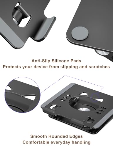 Aoviho Tablet Stand 360° Rotating Aluminum Holder, Adjustable, Portable and Foldable Monitors Stand for iPads, Compatible with 4-12.9" Tablets, Ink Black - color: Ink Black