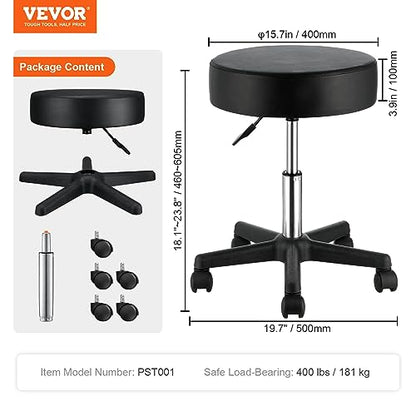 VEVOR Rolling Stools with Wheels 400LBS Weight Capacity Swivel Stools Chair - color: Black, size: 19.69"D x 19.69"W x 18.11"H